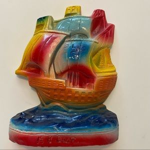 Vintage Carnival Chalkware Prize Colorful Pirate Ship, Tall Ship, Galleon